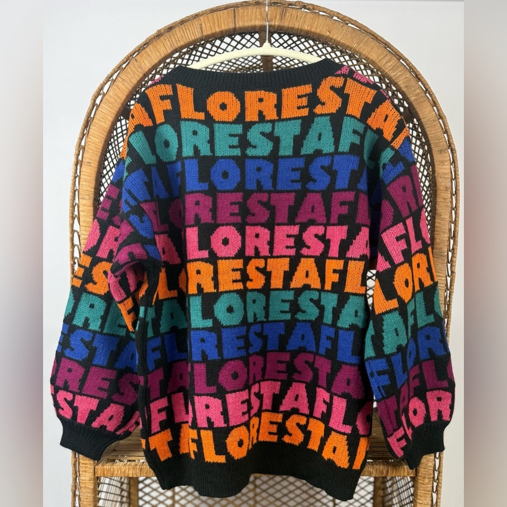 Farm Rio Floresta Wool Blend Sweater Black Multicolor Oversized Size S NWT - Picture 5 of 6